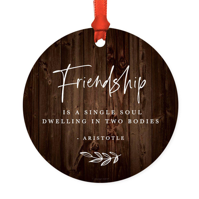 Round Metal Christmas Ornament Collectible Friendship Gift, Rustic Wood-Set of 1-Andaz Press-Good Friends-