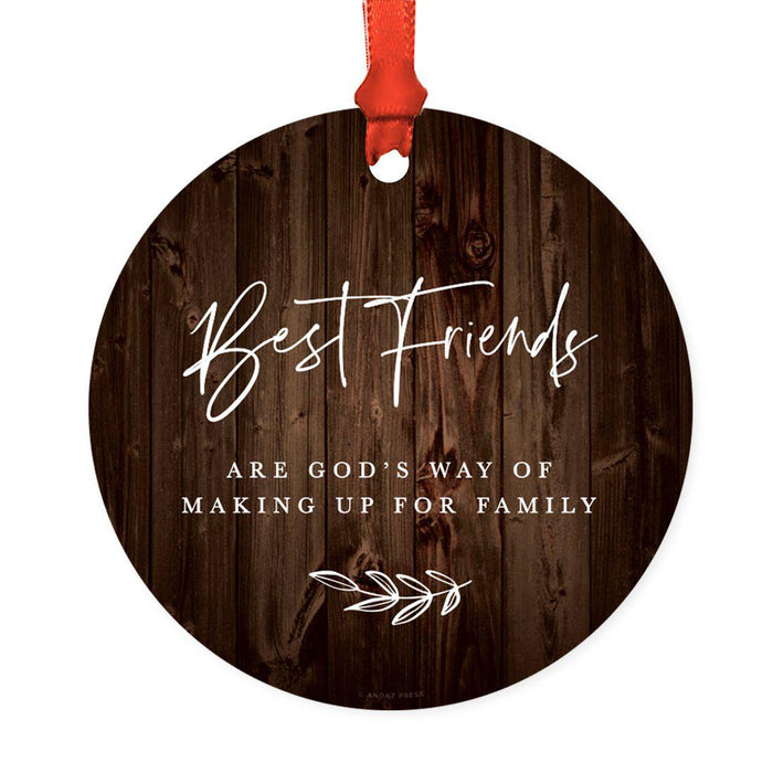 Round Metal Christmas Ornament Collectible Friendship Gift, Rustic Wood-Set of 1-Andaz Press-Good Friends-