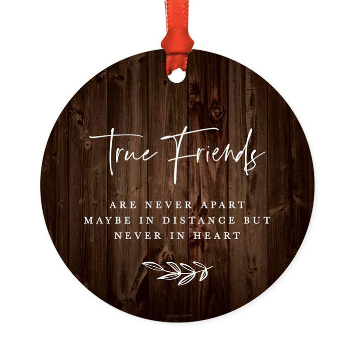 Round Metal Christmas Ornament Collectible Friendship Gift, Rustic Wood-Set of 1-Andaz Press-Good Friends-