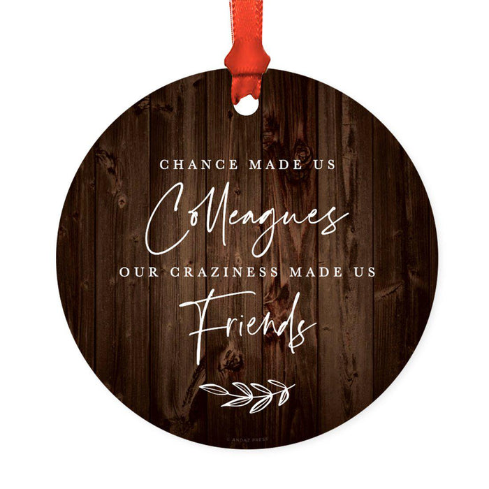 Round Metal Christmas Ornament Collectible Friendship Gift, Rustic Wood-Set of 1-Andaz Press-Craziness-