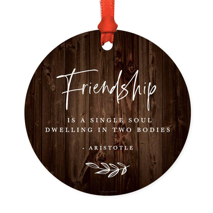 Round Metal Christmas Ornament Collectible Friendship Gift, Rustic Wood-Set of 1-Andaz Press-Friendship-