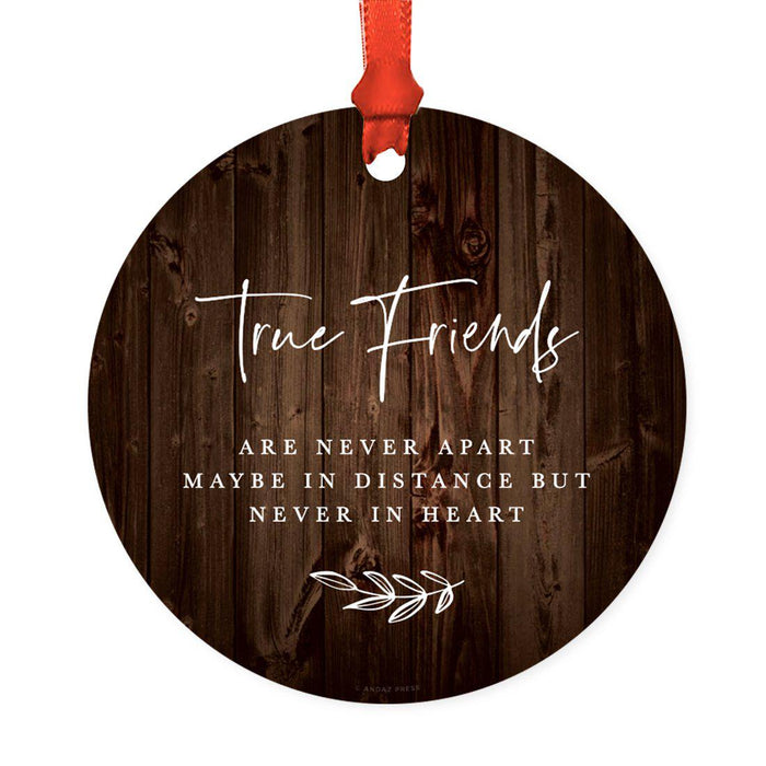 Round Metal Christmas Ornament Collectible Friendship Gift, Rustic Wood-Set of 1-Andaz Press-True Friends-