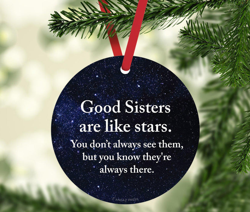 Round Metal Christmas Ornament Long Distance Friendship Gift-Set of 1-Andaz Press-Sister-