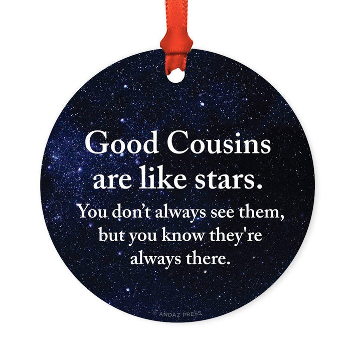 Round Metal Christmas Ornament Long Distance Friendship Gift-Set of 1-Andaz Press-Cousin-