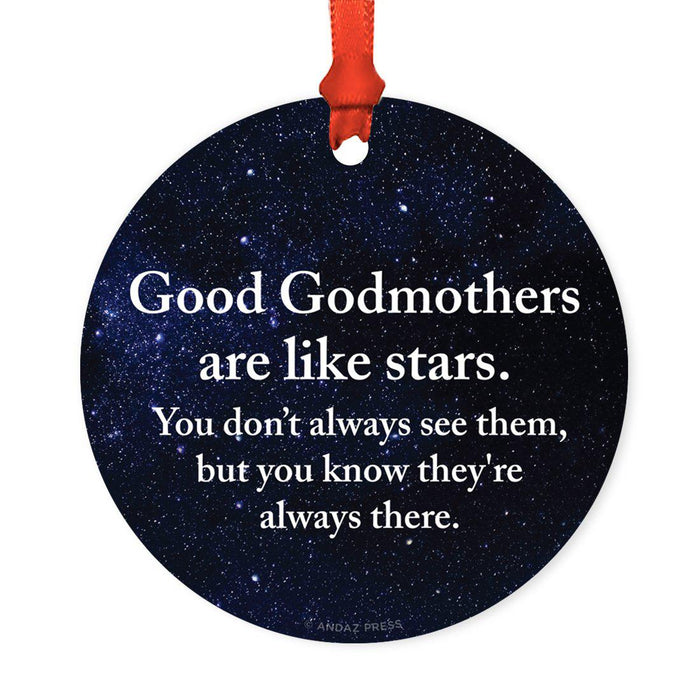 Round Metal Christmas Ornament Long Distance Friendship Gift-Set of 1-Andaz Press-Godmother-