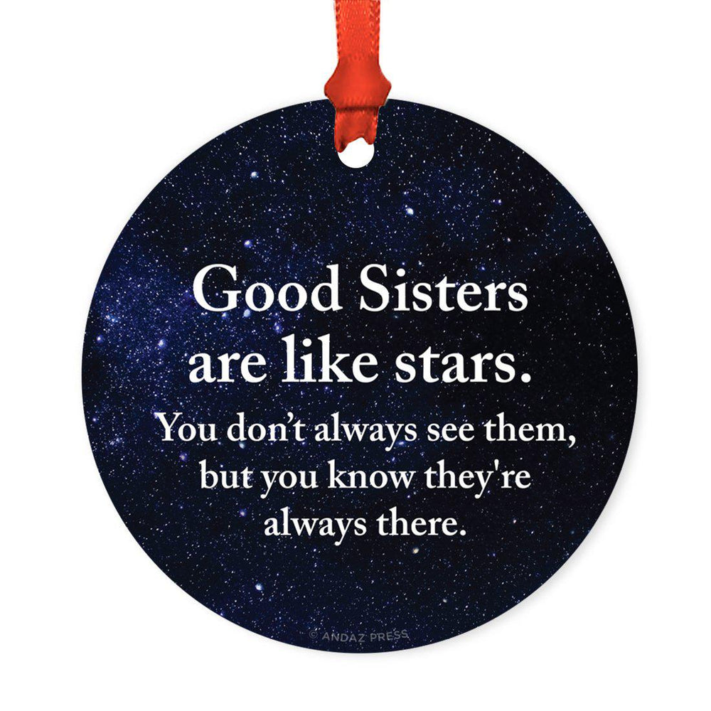 Round Metal Christmas Ornament Long Distance Friendship Gift-Set of 1-Andaz Press-Sister-