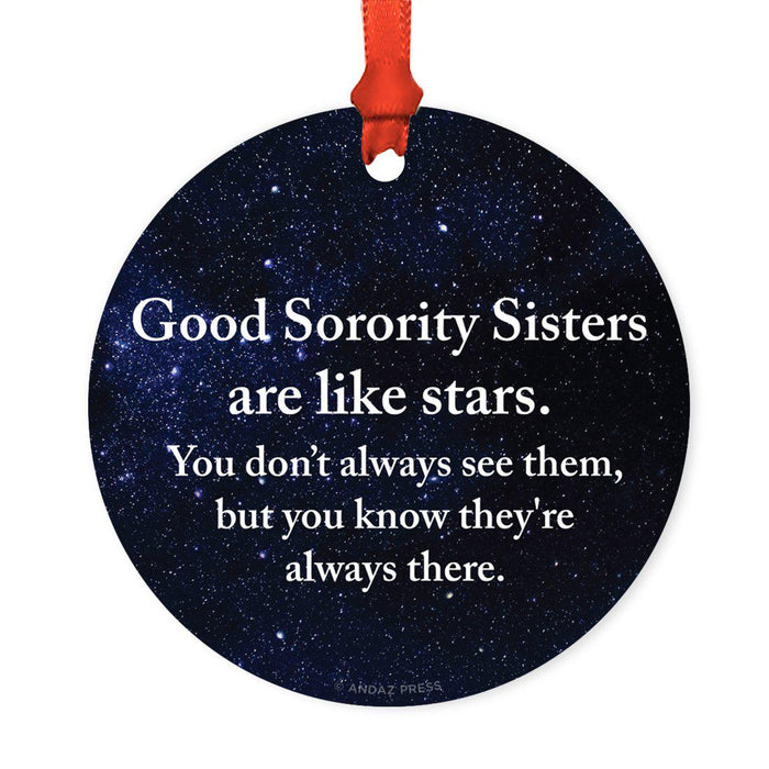 Round Metal Christmas Ornament Long Distance Friendship Gift-Set of 1-Andaz Press-Sorority Sister-