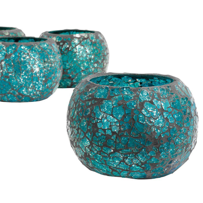 Round Mosaic Votive Candle Holder for Table Centerpiece, Home Decor, Special Occassions and Gifts-Set of 4-Koyal Wholesale-Teal Blue-