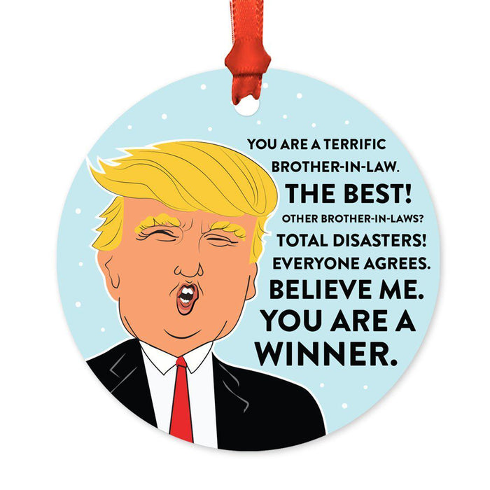 Round Natural Wood MDF Christmas Ornament, Funny President Donald Trump, Family Members MAGA Design 1-Set of 1-Andaz Press-Brother-in-Law-