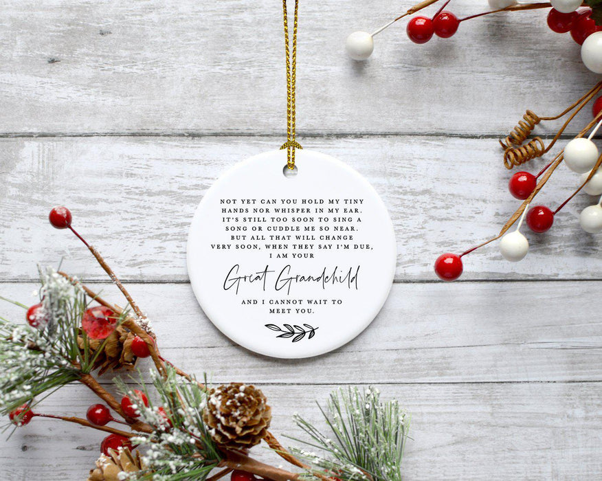 Round Porcelain Ceramic Surprise Baby Birth Announcement Christmas Tree Ornament Gift, Can't Wait to Meet You-Set of 1-Andaz Press-General-
