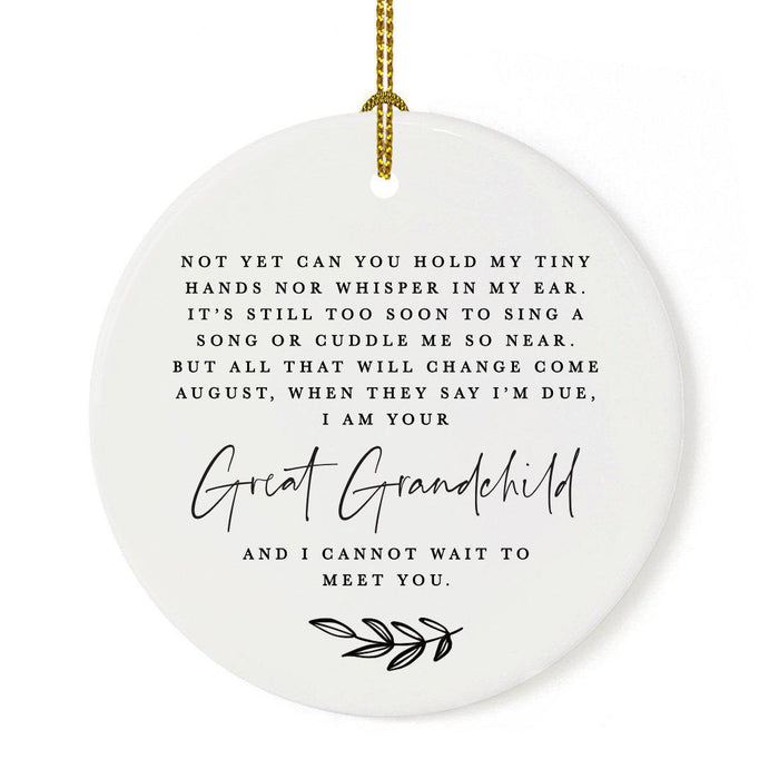 Round Porcelain Ceramic Surprise Baby Birth Announcement Christmas Tree Ornament Gift, Can't Wait to Meet You-Set of 1-Andaz Press-August-