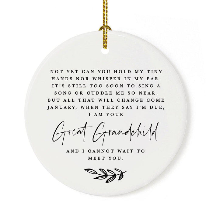 Round Porcelain Ceramic Surprise Baby Birth Announcement Christmas Tree Ornament Gift, Can't Wait to Meet You-Set of 1-Andaz Press-January-