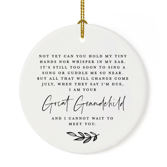 Round Porcelain Ceramic Surprise Baby Birth Announcement Christmas Tree Ornament Gift, Can't Wait to Meet You-Set of 1-Andaz Press-July-