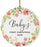 Round Porcelain Christmas Tree Ornament Gift, Spring Floral Wreath, Baby's First Christmas, Custom Year-Set of 1-Andaz Press-