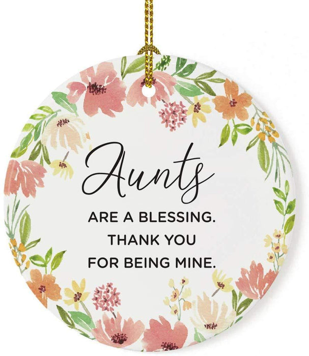 Round Porcelain Christmas Tree Ornament, Spring Floral Wreath-Set of 1-Andaz Press-Goddaughter I Promise to Guide You Love Your Godmother-