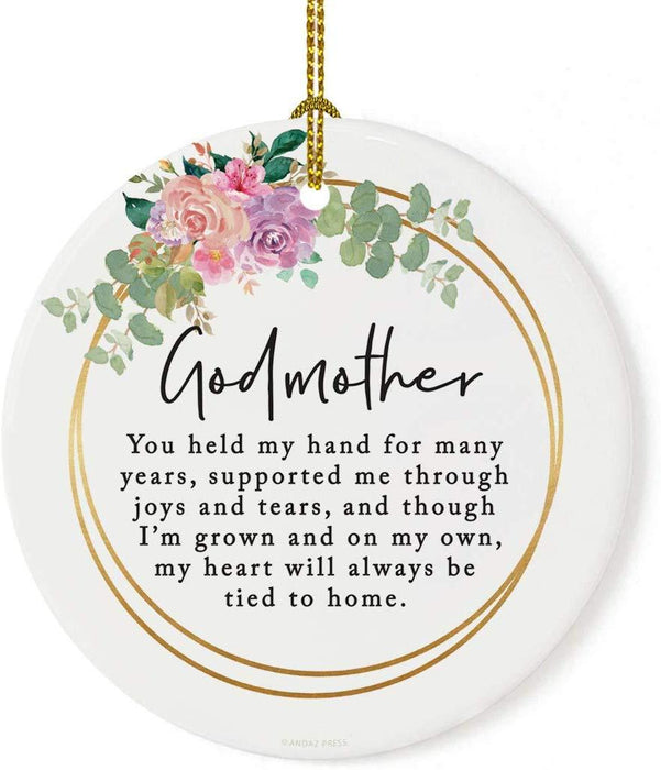 Round Porcelain Christmas Tree Ornament, Thank You-Set of 1-Andaz Press-Godmother You Held My Hand for Many Years-
