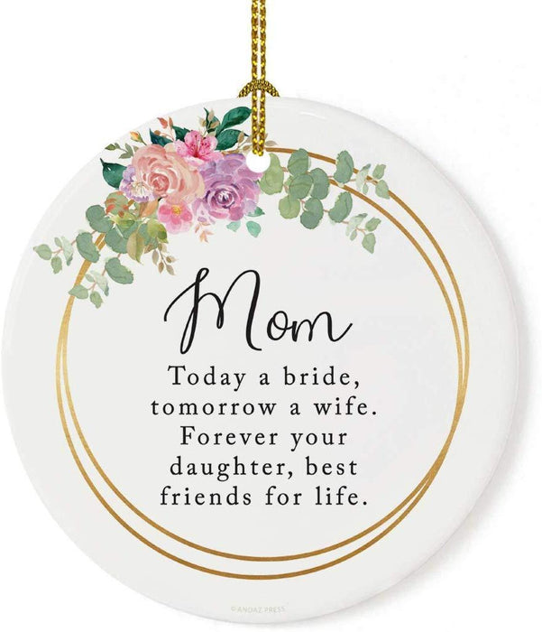Round Porcelain Christmas Tree Ornament, Thank You-Set of 1-Andaz Press-Mom Today a Bride Tomorrow a Wife-