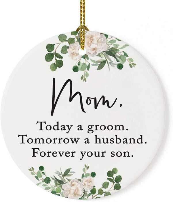 Round Porcelain Christmas Tree Ornament, Thank You-Set of 1-Andaz Press-Mom Today a Groom Tomorrow a Husband-