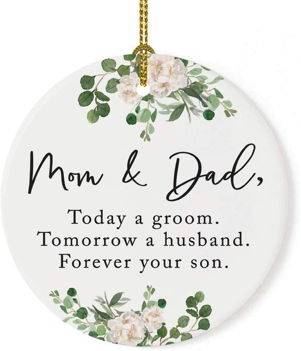 Round Porcelain Christmas Tree Ornament, Thank You-Set of 1-Andaz Press-Mom and Dad Today a Groom-