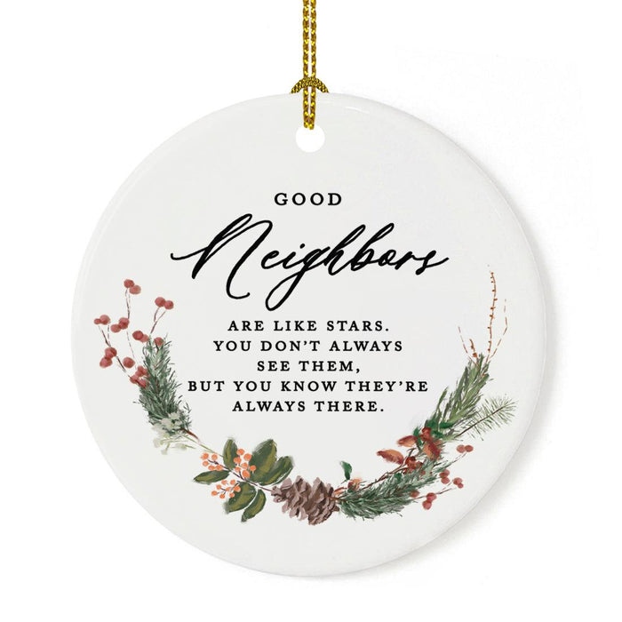 Round Porcelain Pine Wreath Christmas Tree Ornament Keepsake Gift-Set of 1-Andaz Press-Mimi-