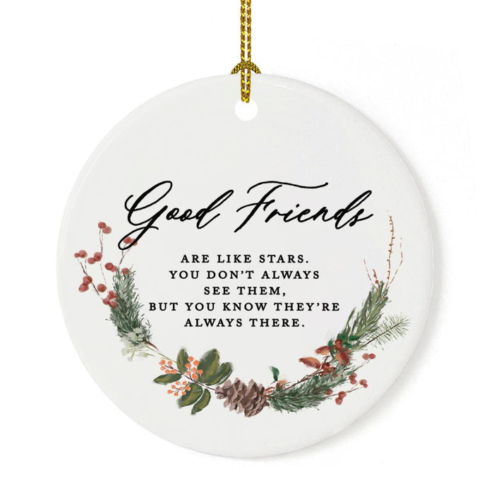 Round Porcelain Pine Wreath Christmas Tree Ornament Keepsake Gift-Set of 1-Andaz Press-Mimi-