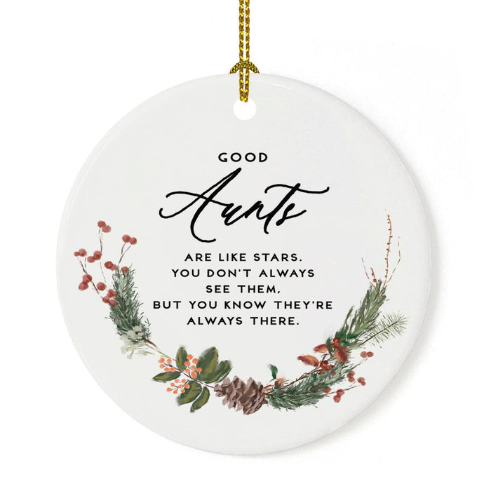 Round Porcelain Pine Wreath Christmas Tree Ornament Keepsake Gift-Set of 1-Andaz Press-Mimi-