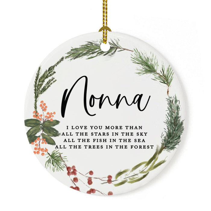 Round Porcelain Pine Wreath Christmas Tree Ornament Keepsake Gift-Set of 1-Andaz Press-Mimi-