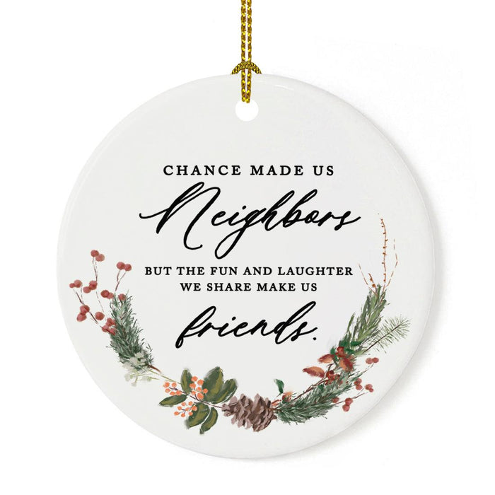 Round Porcelain Pine Wreath Christmas Tree Ornament Keepsake Gift-Set of 1-Andaz Press-Mimi-