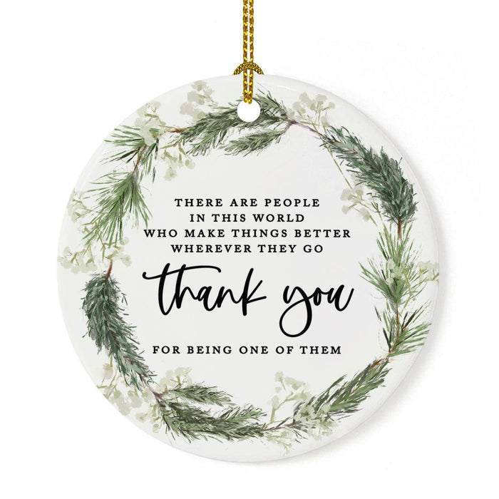 Round Porcelain Pine Wreath Christmas Tree Ornament Keepsake Gift-Set of 1-Andaz Press-Mimi-