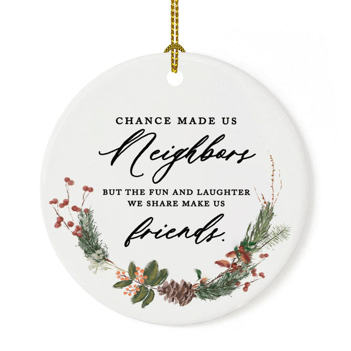 Round Porcelain Pine Wreath Christmas Tree Ornament Keepsake Gift-Set of 1-Andaz Press-Chance Made Us Neighbors-