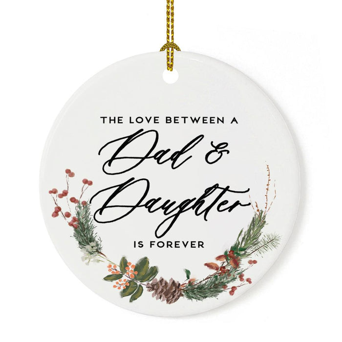 Round Porcelain Pine Wreath Christmas Tree Ornament Keepsake Gift-Set of 1-Andaz Press-Dad & Daughter-