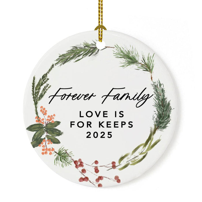 Round Porcelain Pine Wreath Christmas Tree Ornament Keepsake Gift-Set of 1-Andaz Press-Forever Family-