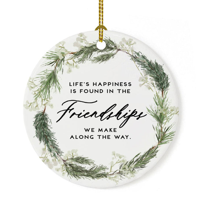 Round Porcelain Pine Wreath Christmas Tree Ornament Keepsake Gift-Set of 1-Andaz Press-Friendships-