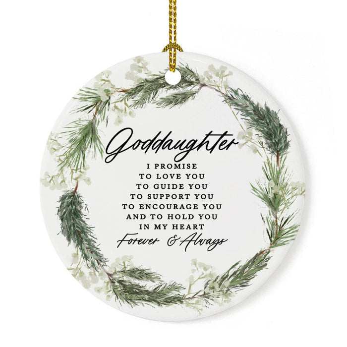 Round Porcelain Pine Wreath Christmas Tree Ornament Keepsake Gift-Set of 1-Andaz Press-Goddaughter-