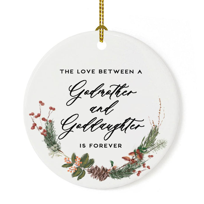 Round Porcelain Pine Wreath Christmas Tree Ornament Keepsake Gift-Set of 1-Andaz Press-Godmother and Goddaughter-