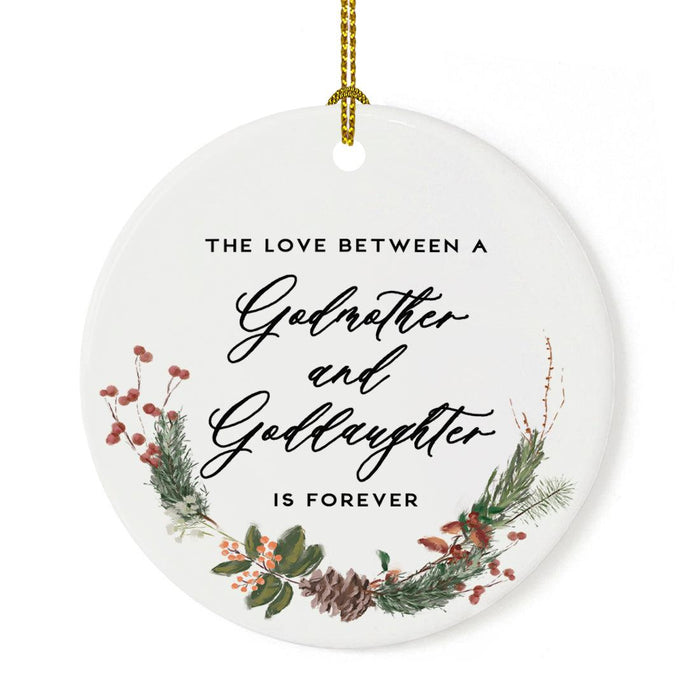 Round Porcelain Pine Wreath Christmas Tree Ornament Keepsake Gift-Set of 1-Andaz Press-Godmother and Goddaughter-