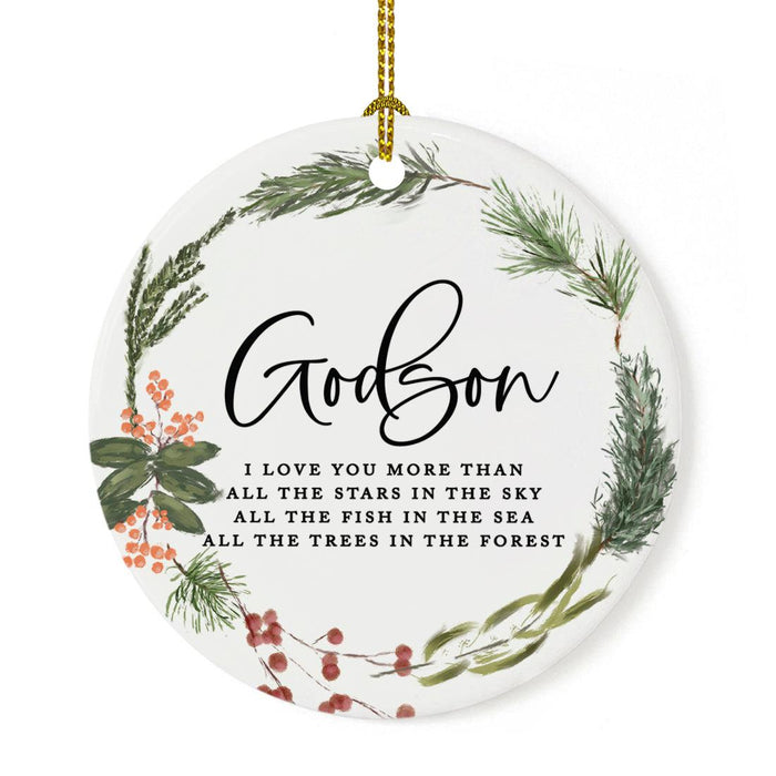 Round Porcelain Pine Wreath Christmas Tree Ornament Keepsake Gift-Set of 1-Andaz Press-Godson-