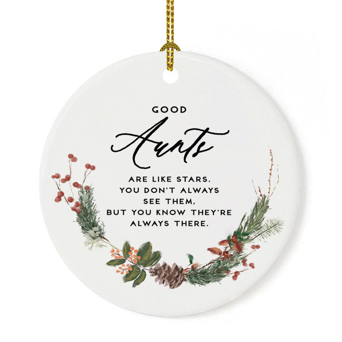 Round Porcelain Pine Wreath Christmas Tree Ornament Keepsake Gift-Set of 1-Andaz Press-Good Aunts-