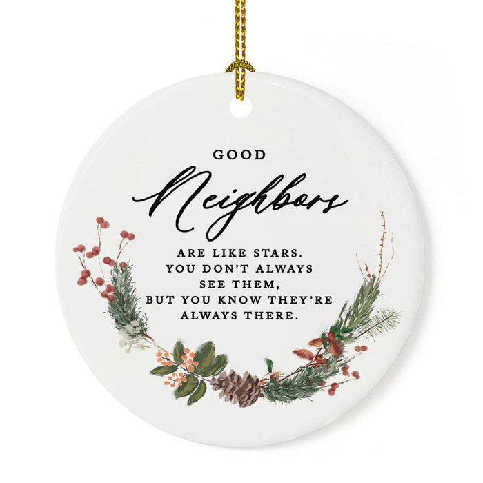 Round Porcelain Pine Wreath Christmas Tree Ornament Keepsake Gift-Set of 1-Andaz Press-Good Neighbors-