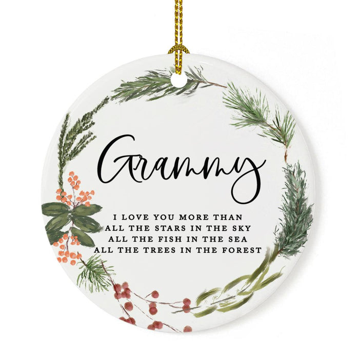 Round Porcelain Pine Wreath Christmas Tree Ornament Keepsake Gift-Set of 1-Andaz Press-Grammy-