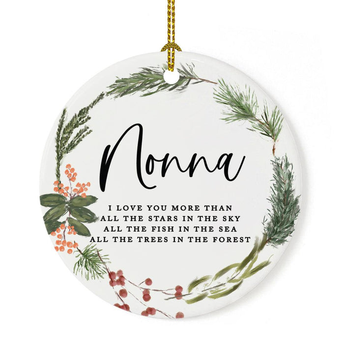 Round Porcelain Pine Wreath Christmas Tree Ornament Keepsake Gift-Set of 1-Andaz Press-Nonna-
