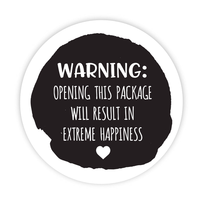 Round Small Business Sticker Labels 120-Pack-set of 120-Andaz Press-Warning: Opening This Package Will Result in Extreme Happiness-