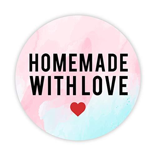 Round Small Business Sticker Labels 120-Pack-set of 120-Andaz Press-Watercolor Homemade with Love, Red Heart-