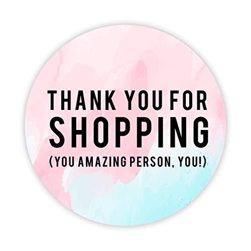 Round Small Business Sticker Labels 120-Pack-set of 120-Andaz Press-Watercolor Thank You for Shopping, You Amazing Person, You!-
