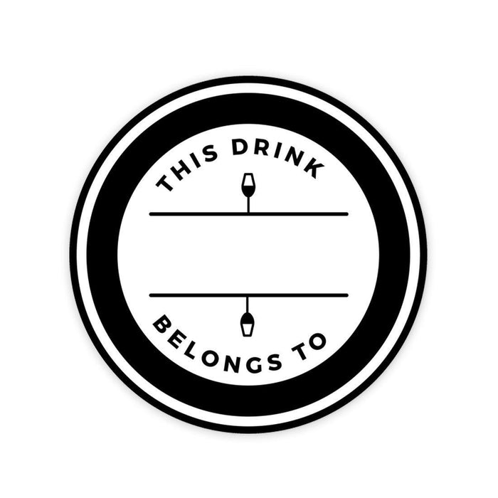 Round Vinyl Drink Stickers, This Drink Belongs To, Blank Drink Labels for Cocktail Party-Set of 80-Andaz Press-This Drink Belongs To Double Wine Glass-