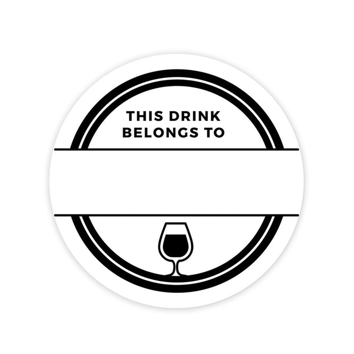 Round Vinyl Drink Stickers, This Drink Belongs To, Blank Drink Labels for Cocktail Party-Set of 80-Andaz Press-This Drink Belongs To Wine Glass Design-
