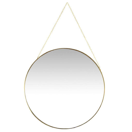 Round Wall Mirror with Detachable Hanging Chain-Set of 1-Koyal Wholesale-Gold-
