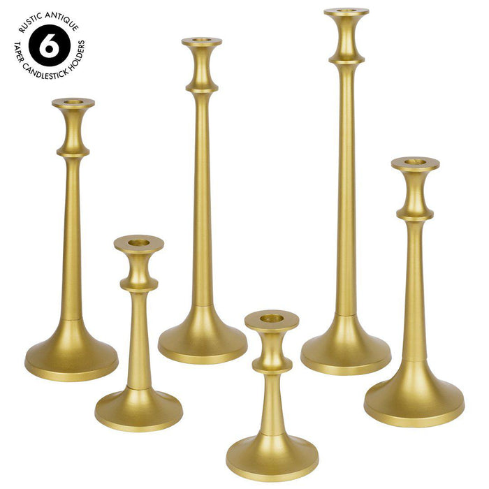 Rustic Antique Taper Candlestick Holders Assorted Candle Holders for Centerpieces-Set of 6-Koyal Wholesale-Gold-
