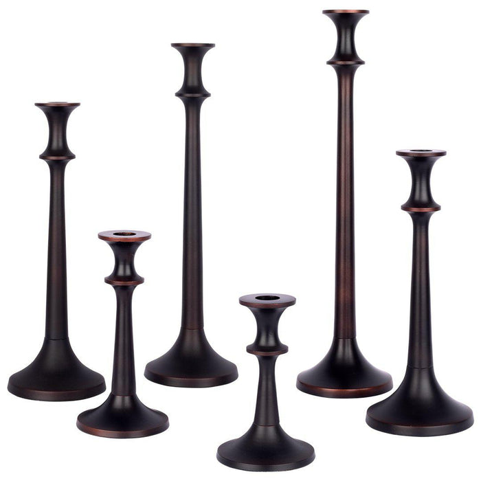 Rustic Antique Taper Candlestick Holders Assorted Candle Holders for Centerpieces-Set of 6-Koyal Wholesale-Bronze-