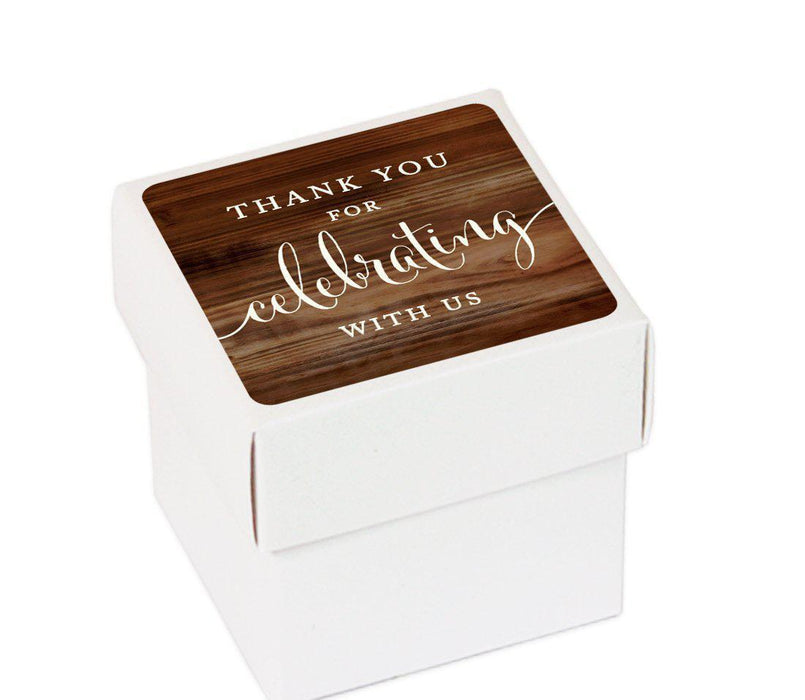 Rustic Wood Square Party Favor Boxes, Thank You for Celebrating With Us-Set of 20-Andaz Press-